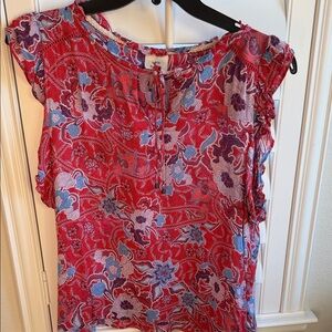 Knox Rose Red and Blue Floral Blouse
